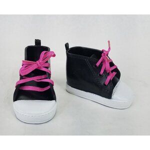 Alexander Doll Shoes Black High Top Pink Lace Up Sneakers Vinyl for Dolls 18"